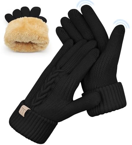 UKNOWISA Handschuhe Winter Damen, Doppelte Thermo mit Fleecefutter Touchscreen Strick wollhandschuhe Laufen Radfahren Fahren für Damen Herren