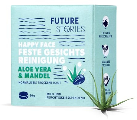 Future Stories Feste Gesichtsreinigung 50 g, Aloe Vera, Mandel, seifenfrei, pH-Wert optimiert, vegan, ohne Mikroplastik