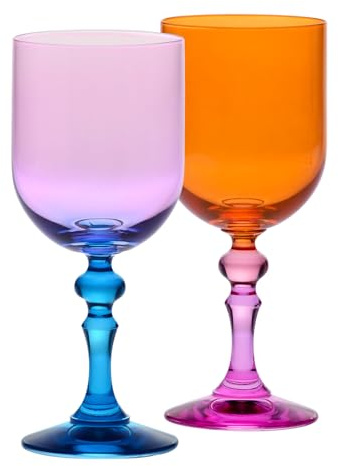 KROSNO – Bicchieri colorati per vino rosso e bianco, mocktail e acqua – 2 x 300 ml – Collezione Bubble – Rosa-Arancione – Cristallo senza piombo – Dipinti a mano