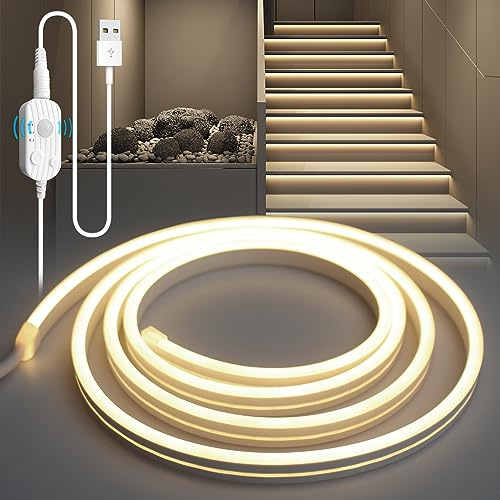YOODI LED Band mit Bewegungsmelder, 3M Neutrales Licht LED Strip Flexible PVC Schneidbare, Treppenstufenbeleuchtung mit 3 Modi, Sensor Streifen mit Timing-Funktion für Küche Schlafzimmer Schrank