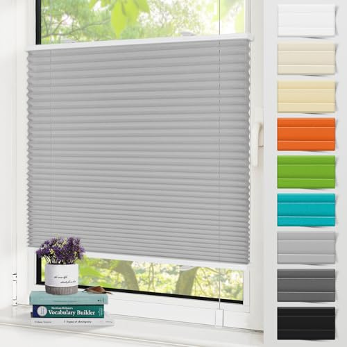 Zarnan Plissee ohne Bohren Klemmfix, Grau B115 x H130cm,Plisseerollos Faltrollo mit Klemmträger easyfix,Jalousie Sichtschutz und Sonnenschutz Rollo für Fenster & Tür