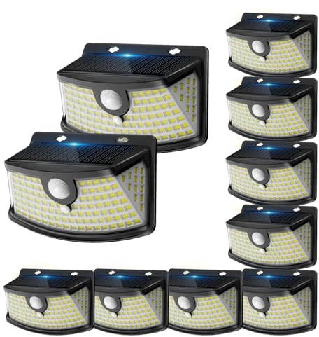 Aootek Solarlampen für Außen mit Bewegungsmelder, 10r Set, Garten, 120 LED | 270° Breiter Winkel, IP65 Wasserdicht, Solar Wandleuchte, Sicherheitslicht, Gartenbeleuchtung, Schwarzer Rahmen, Kaltweiß