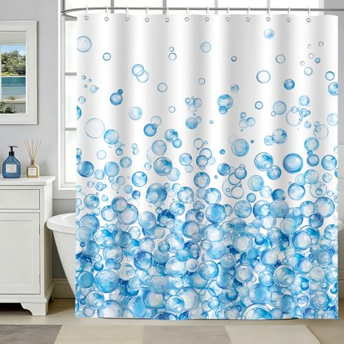 hometrixx Modern Lang Duschvorhang Blau Türkis Ombre Blasenmuster 180x200cm | Wasserdicht Polyester, Maschinenwaschbar, Badevorhänge mit 12 Ringe, Schimmelresistent Badezimmervorhang für Dusche Bad