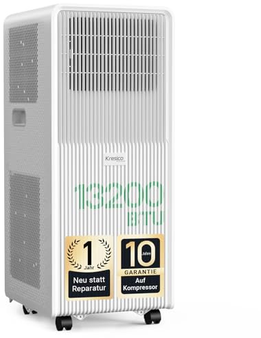 KresicoKlima Mobile Klimaanlage 13200 BTU, Klimaanlage mobil mit Abluftschlauch, Mobiles Klimagerät mit Abluftschlauch für Räume bis zu 50m²/125m³, Klimagerät mit Timer, R290, weiß