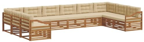 vidaXL Sofagarnituren 10 pcs Natur und Beige Massivholz Akazie, Moderner Garten-Sofa, robuster Outdoor-Sitz, Terrassen-Lounge-Set für gemütliches Sitzen und schickes Leben