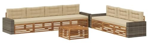 vidaXL Outdoor-Sofagarnitur 8 pcs Natur und Beige 79 x 79 x 37 cm, Garten Sofa, modernes Outdoor-Mobiliar, Bequeme Lounge-Ecke für Terrasse und Patio