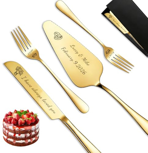WFE Personalised Wedding Cake Knife and Server Set – Custom Engraved Cake Cutter for Weddings, Anniversaries & Birthdays – Premium Stainless Steel Set, Ideal Gift for Couples