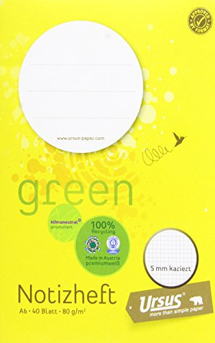 Ursus Green 070640 20 Heft A6 40 Blatt 80 g/m² 5mm kariert, weiß
