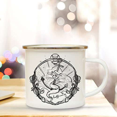 ilka parey wandtattoo-welt Emaille Tasse Becher mit Anker & Spruch Kaffeebecher Camping Becher mit Motto Zitat glaube liebe hoffnung eb56