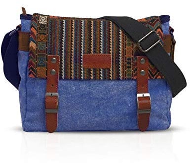 FANDARE Retro-Schultertasche, Herren/Frauen, Business, Crossbody Bag, Outdoor, Reisen, Camping, große Kapazität, Messenger-Tasche, atmungsaktiv, Segeltuch, blau, L, Freizeitrucksack