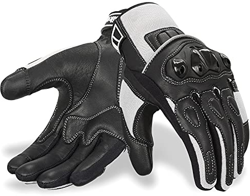 Oro Biker Motorbike Motorcycle Gloves, Premium Leather and Summer Mesh Hard Knuckle Touch Screen Motorbike Gloves Racing ATV Riding Gloves for Men (Medium, Black/White)
