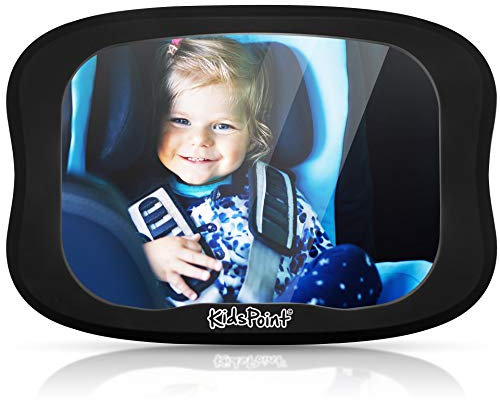 KidsPoint Auto Rücksitzspiegel Kinder, Bruchsicherer Premium Baby Autospiegel, Schwenkbarer Kinderspiegel mit großem Sichtfeld, Kfz Babyspiegel 28 x 20 x 24cm Universalgröße für alle Kopfstützen
