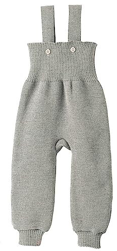 disana STRICK-TRÄGERHOSE, 100% Bio-Merinowolle GOTS, IVN Best | mit hohem Bund | Newborn Baby Kleinkind Kind Unisex | Made in Germany |Grau Gr. 86-92