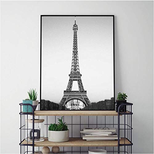 Rjunjie Eiffelturm Dekor Leinwand Gemälde Poster Französisch Paris Wandkunst Drucke Schwarz und Weiß Paris Landschaft Bilder Wand Dekor (50x70 cm kein Rahmen)