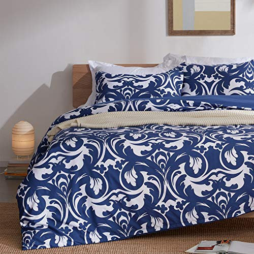 SLEEP ZONE Bettwäsche-Set, bedruckt, Barock-Blumenmuster, 120 g/m², ultraweich, Reißverschluss, Eckbänder, Barockblau, Full/Queensize-Bett (228,6 x 228,6 cm, 2 Kissenbezüge)