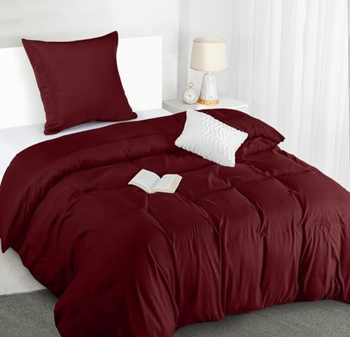 Utopia Bedding Bettwäsche 135x200 Set - Mikrofaser Bettbezug 135x200 cm + 1 Kissenbezug 80x80 cm - Burgund