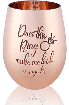 homeconlin Weinglas mit Aufschrift Does This Ring Make Me Look Engaged, lustig, ohne Stiel, für Verlobte, Freundin, Braut