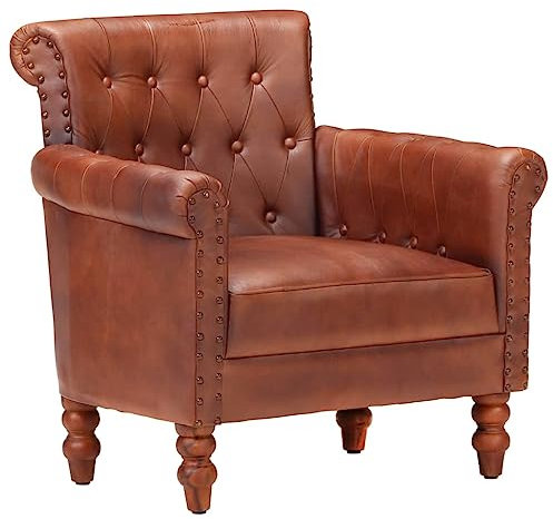 vidaXL Sessel Vintage-Charme Loungesessel Relaxsessel Polstersessel Ledersessel Armsessel Sofa Wohnzimmer Braun Echtes Ziegenleder