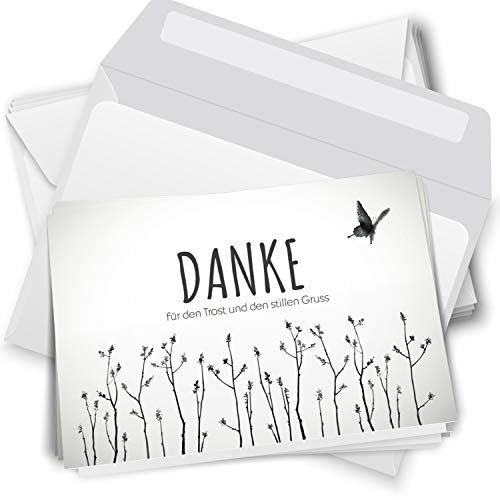 Trauer Danksagungskarten mit Umschlag | Motiv: Fliegender Vogel, 10 Stück | Dankeskarten DIN A6 Set | Klappkarten-Trauerkarten Danksagung Danke sagen