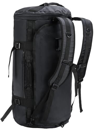 MIER Reisetasche große Sporttasche wasserdicht Sportrucksack mit Schuhfach umwandelbar in Rucksack, Schwarz, 45L