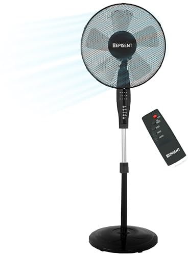 EPISENT 16 Pedestal Fan with Remote – Adjustable Height Up to 140cm, 3-Speed Modes, Oscillating Floor Standing Cooling Fan, Quiet Operation & 7.5H Timer – Strong Airflow – Home, Office, Bedroom Use