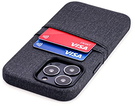 Dockem Brieftaschen-Etui für iPhone 13 Pro mit integrierter Metallplatte für magnetische Befestigung und 2 Kreditkartenfächern: Kunstleder im Canvas-Stil (6,1 iPhone 13 Pro, Luxe M2, Schwarz)