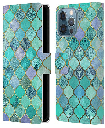 Head Case Designs Officially Licensed Micklyn Le Feuvre Mint Green Moroccan Leather Wallet Case Compatible With Apple iPhone 13 Pro Max