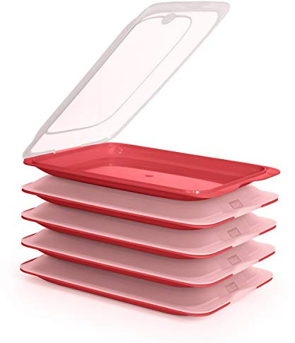 Porta Embutidos y Alimentos Sistema Fresh, Conservación Optima de Lonchas en Nevera, Medidas 25.2 x 17 x 3.2 cm (5X Burdeos)