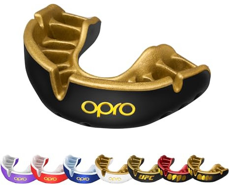 OPRO Gold Level Mundschutz, Mundschutz Sport Erwachsene und Kinder, mit Vorgesetzter Komfort für Boxen, Lacrosse, MMA, Kampfsport, Hockey und alle Kontaktsportarten (Schwarz, Erwachsene)