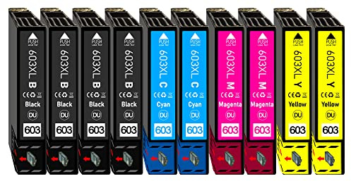 Druckerpatronen 10er-Set kompatibel für Epson 603XL - XP2100 XP3100 XP4100 | 10 XL-Druckerpatronen: 4x Schwarz, 2x Cyan, 2x Magenta und 2x Gelb, mit Chip und Füllstandsanzeige