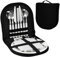 Offfay Camping Cutlery and Plate Set for 2, Picnic Set for 2 Person, Stainless Steel Camping Utensils with Spoons Forks Plates, Travel Cutlery and Plate for Outdoor Hiking, Backpacking (Black)