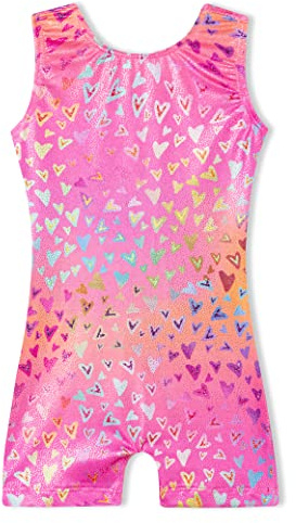 Domusgo Leotard for Girls Gymnastics Size 5-6 Years Old Sparkly Nenon Love Heart Biketards with Shorts