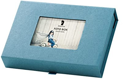 Rössler Fotobox Aufbewahrungsbox | Foto Aufbewahrung für 13x18cm Fotos | Foto Organizer Box | Storage Boxes | Foto Aufbewahrungsbox mit Deckel | Maße: 203x45x147mm | 1 Stück | Farbe: Blau | Denim