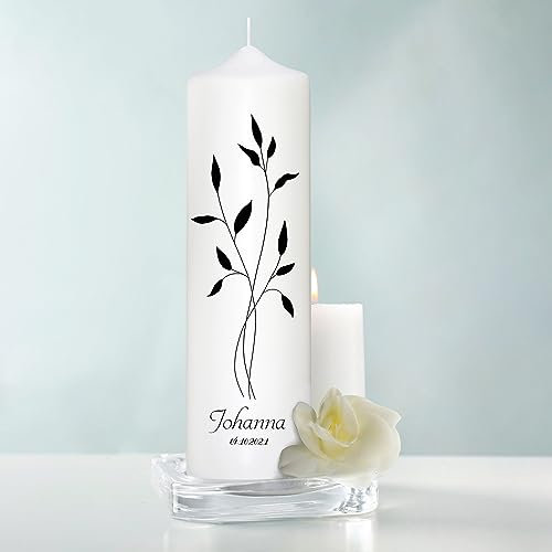 Wandtattoo Loft Trauerkerze personalisiert mit Namen und Datum, Motiv mit einem Zweig mit Blättern, 25cm x 7cm, personalisierte Trauerkerze, Kondolenzkerze, Beileidskerze, Trauerlicht, Grabkerze