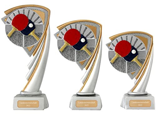 Druckspezialist Tischtennis Pokal Pokalset CROZON Trophäe mit Gravur (L - 19 cm)