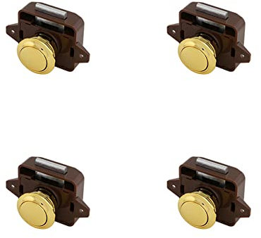 LIKERAINY Drawer Latches Push Button Locks Cupboard Cabinet Door Lock for Camper Van Caravan Ship Yacht Horsebox RV Motorhome Golden 4Pieces