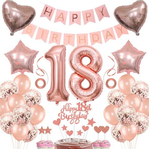 Deko 18. Geburtstag Mädchen Tortendeko 18 Geburtstag Mädchen Deko Geschenk für 18. Geburtstag Mädchen Rosegold Geburtstag 18 Mädchen 18 jahre Geburtstag deko Ballon 18 Geburtstag 18 jahre Mädchen