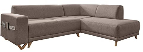 MIUFORM Ecksofa mit Schlaffunktion und Bettkasten Wohnladschaft | Classy Sophie L-Form | Wohnladschaft Couch L Form Schlafcouch (Taupe, Rechts ausgerichtet)