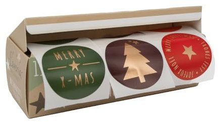 Loveria Sticker Set Weihnachten | 150 Weihnachtssticker selbstklebend, 3 Motive, 50 Aufkleber pro Motiv | ideal für Weihnachten, Geschenke, Postkarten | L: 5cm B: 15cm H: 4,4cm