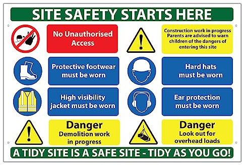 RDLCAR Baustellenschilder für Gebäude, Häuser, Gewerbeunternehmen – Gesundheits- und Sicherheitsbrett, Vorsichtshinweis – einfach zu bedienen und zu installieren – 600 mmx400 mm, 1 Stück