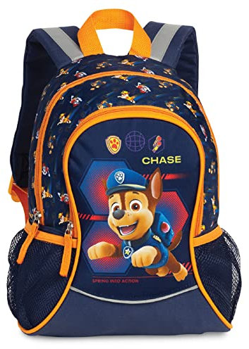 Paw Patrol Kinder Jungen Mädchen Rucksack Kinderrucksack mit tollem Chase Motiv (661) mit Hauptfach und Nebenfach Getränkenetz, 35 x 27 x 15 cm, blau/orange