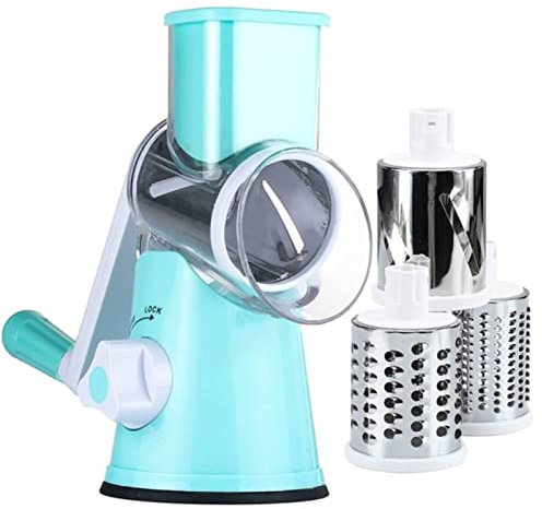 Anoudon Rotary Cheese Grater Chopper Round Tumbling Box Mandolin Slicer Nut Grinder Vegetable Slicer Hash Brown Potato with Strong Suction Base
