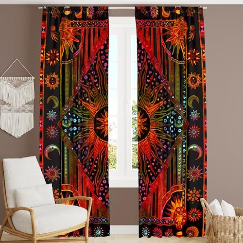 Bless International Schöner indischer Bohemian-Psychedelischer Hippie-Vorhang für Fenster, Schlafzimmer, Wohnzimmer, Dusche und Balkon (96 x 210 cm)