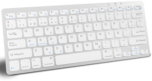 GAOJIE Teclado Inalámbrico Compatible con iPad 10.2''/9.7'', iPad Pro 11''/iPad Pro 12.9'', iPad Air/iPad Mini/iPhone, Teclado Bluetooth para Tablet, Windows, iOS, Android(Blanco Plateado)