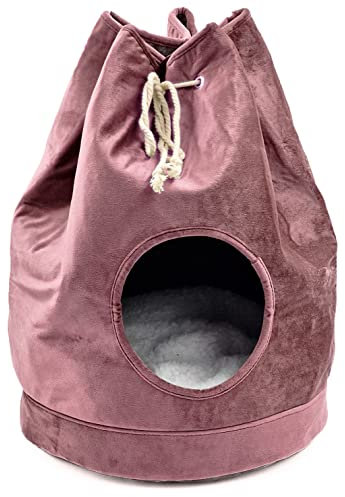 matrasa Katzenhöhle SEESACK - Velours Katzenkorb 34x46cm - Höhle für Katzen Katzenbett Rosa