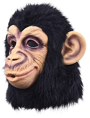 Rianpesn Singe, Couvre-Chef Singe Adulte, Masque Animal Masque chimpanzé Noir pour Halloween Cosplay Costume Masque en Latex Adulte