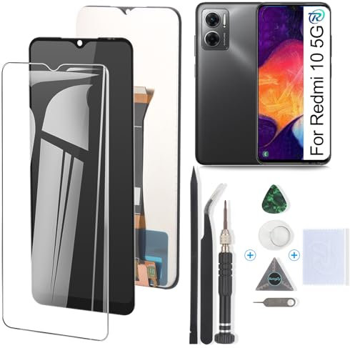 RongZy para Xiaomi Redmi 10 5G/Poco M4 5G/Poco M5 LCD+Pantalla Táctil Digitalizador Asamblea Reemplazo +Reparación Herramientas(Negro)