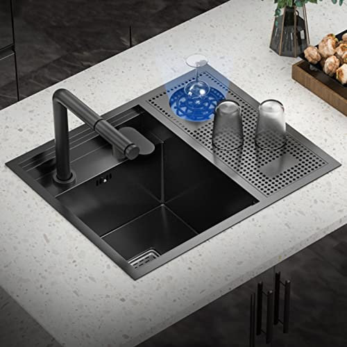 Verdeckte Spüle mit Glasspüler, Küchenspüle mit Armaturen, 18-Gauge-Edelstahlspüle, herausziehbarer Wasserhahn