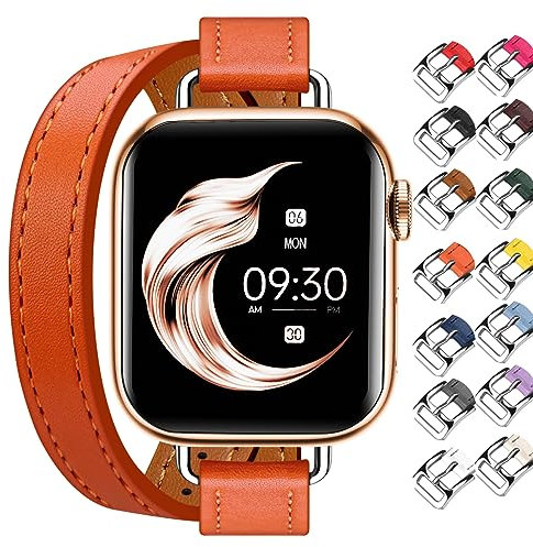 Juntan Double bracelet en cuir compatible avec Apple Watch 38 mm, 40 mm, 41 mm, 42 mm, 44 mm, 45 mm, fin bracelet de montre de rechange pour iWatch SE série 8 7 6 5 4 3 2 1, 38mm/40mm/41mm