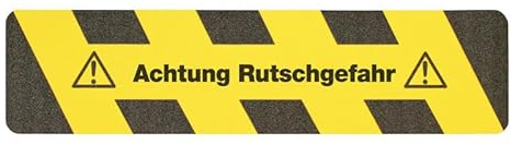 DENIOS m2-Antirutschbelag™, Warnmarkierung, schwarz/gelb, Achtung Rutschgefahr, Streifen 150 x 610 mm
